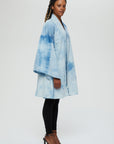 Aimi Jacket Description- 100% cotton jacket knee length drapes in front  Color - Indigo arashi shibori dyed side view