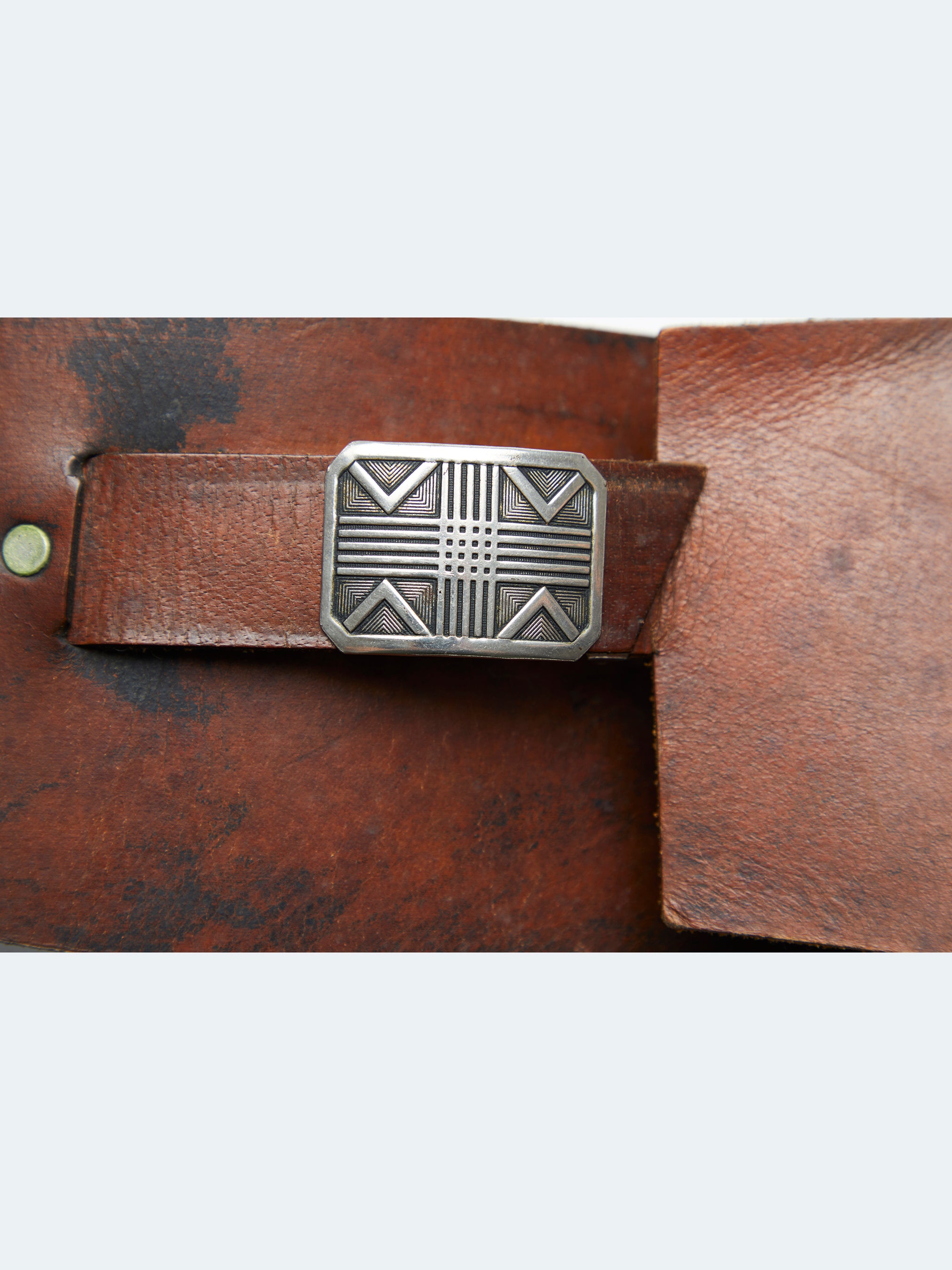 Everest leather brown belt with art deco buckle