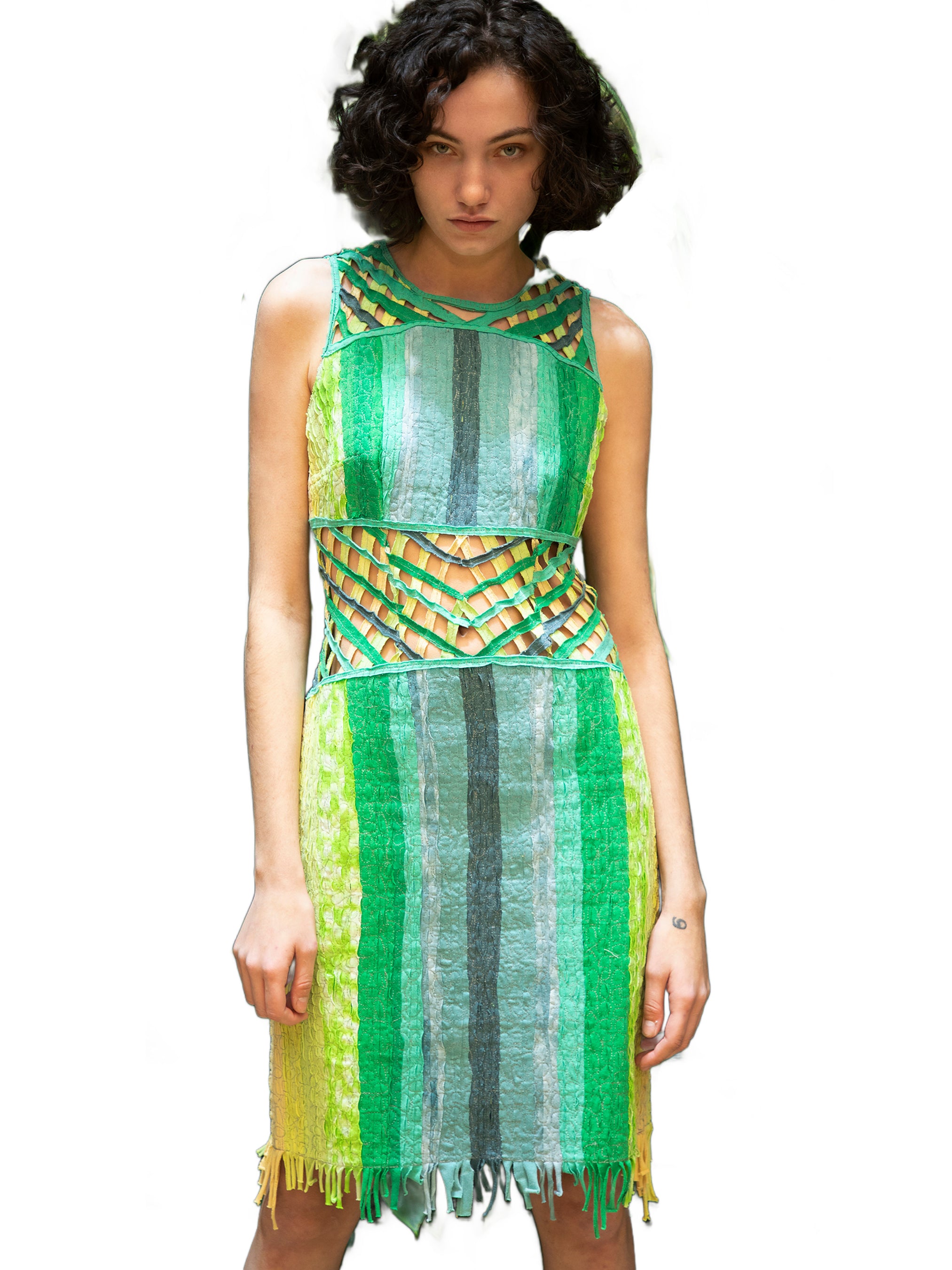 Glee Dress 100% Cotton Muti Colored pieced together sleeveless dress recycled material sustainable ethical fashion