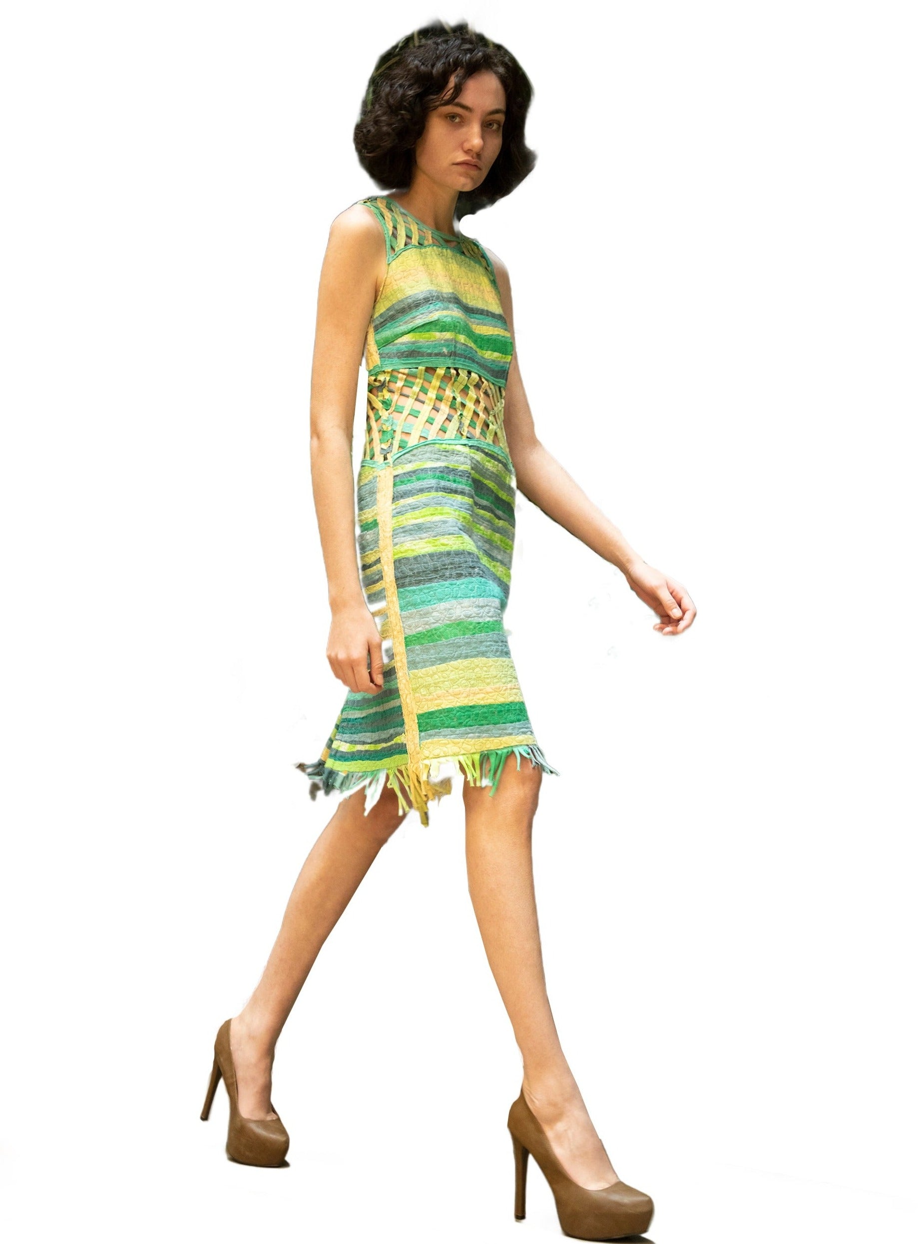 Glee Dress 100% Cotton Muti Colored pieced together sleeveless dress recycled material sustainable ethical fashion