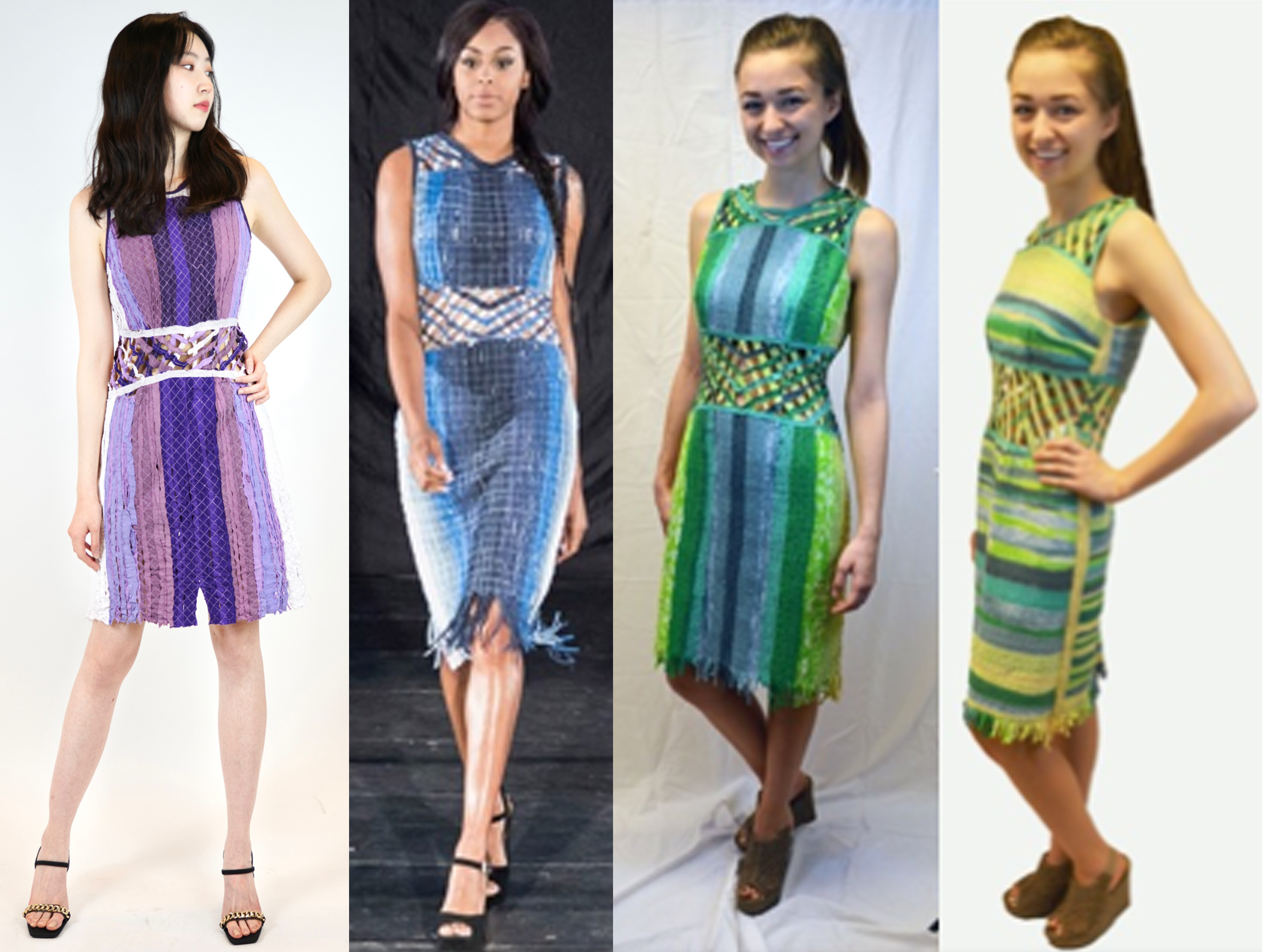 Reclem dress in different colors and methods on four different models