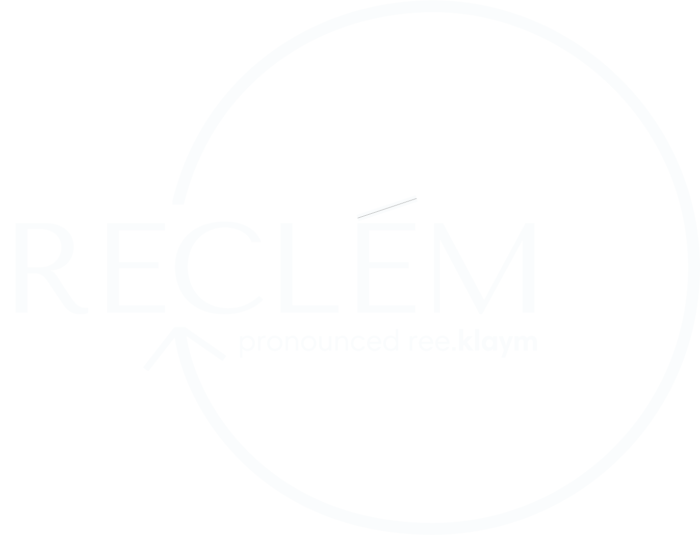 Reclem logo in white with pronounciation included