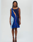 Zest Dress Blues with printing outside sleeveless knee length recycled sustainable ethical clothing