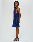 Zest Dress Blues with printing outside sleeveless knee length recycled sustainable ethical clothing